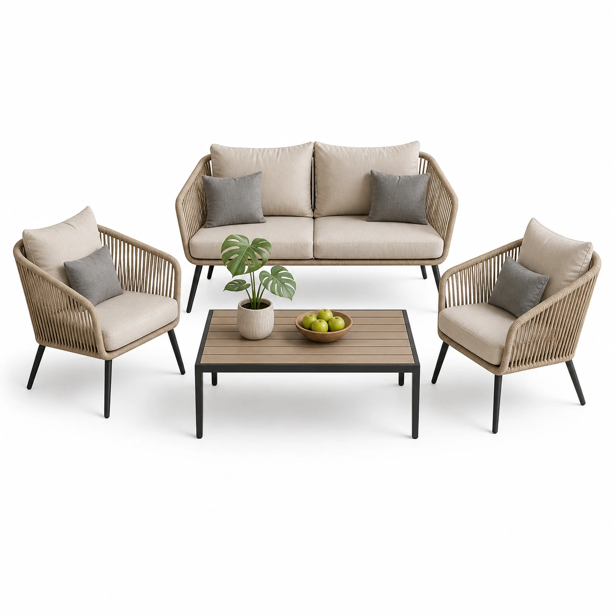 Zestaw ogrodowy sofa + fotele bezowy-rerlano